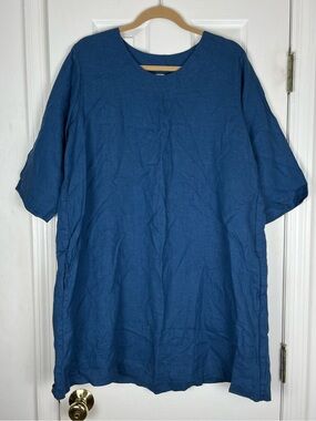 LO Len Ok Organic Linen Minimalist Shift Dress XXL Relaxed Midi Lagenlook